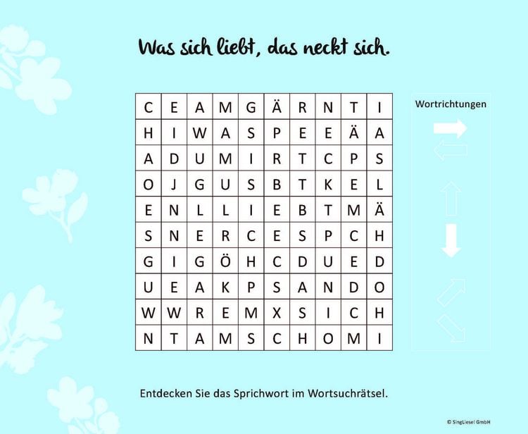 Produktbild: Wortsuchr&auml;tsel f&uuml;r Senioren mit vertrauten Sprichw&ouml;rtern. Spiele-Spa&szlig;, Besch&auml;ftigung und Ged&auml;chtnistraining f&uuml;r Senioren. Auch mit Demenz. Gro&szlig;druck.