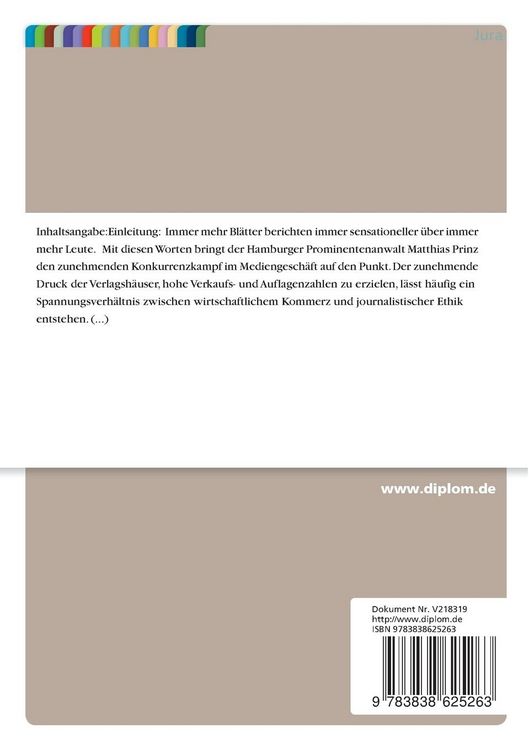 Produktbild: Der Schutz des Pers&ouml;nlichkeitsrechts durch Gesetz und journalistisches Standesrecht