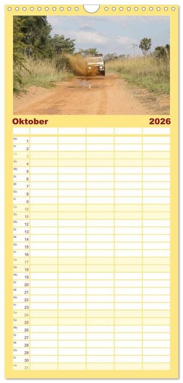 Produktbild: Familienplaner 2026 - Land Rover Defender - Unterwegs in Afrika mit 5 Spalten (Wandkalender, 21 x 45 cm) CALVENDO