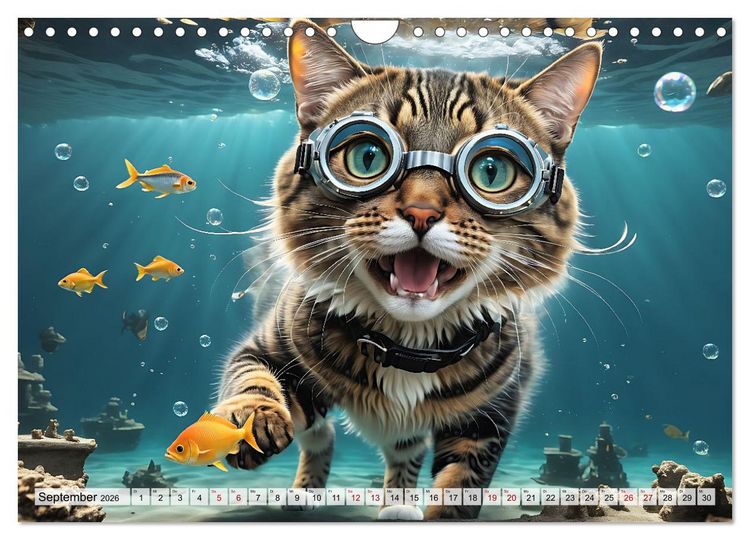 Produktbild: Katzen unter Wasser (Wandkalender 2026 DIN A4 quer), CALVENDO Monatskalender
