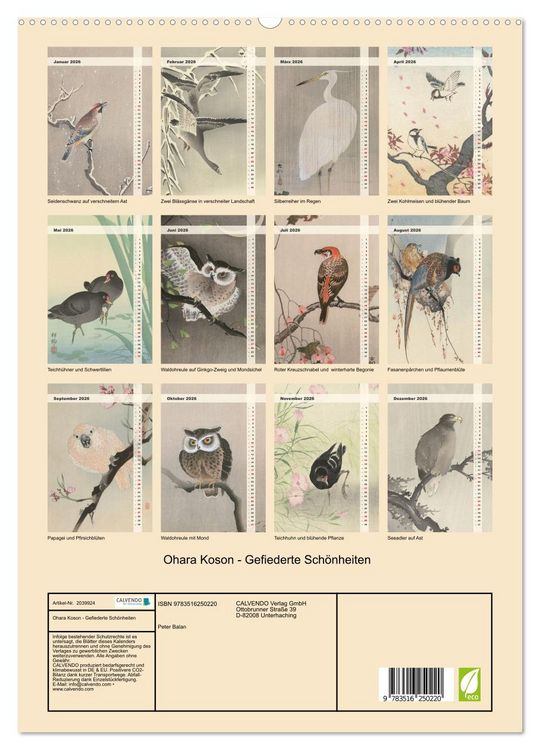 Produktbild: Ohara Koson - Gefiederte Sch&ouml;nheiten (hochwertiger Premium Wandkalender 2026 DIN A2 hoch), Kunstdruck in Hochglanz