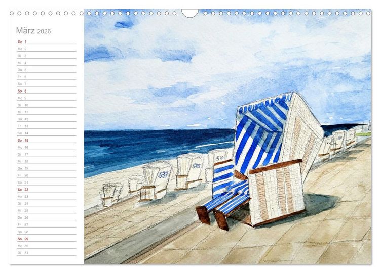 Produktbild: B&uuml;sum Aquarelle - Liebevolle Impressionen des beliebten Nordseebads (Wandkalender 2026 DIN A3 quer), CALVENDO Monatskalender