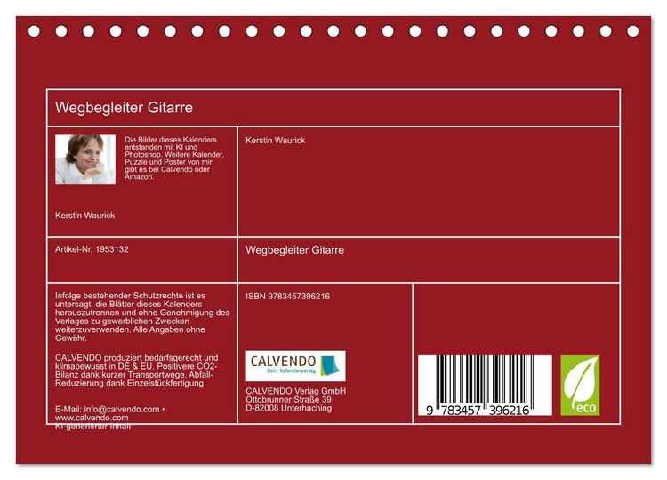 Produktbild: Wegbegleiter Gitarre (Tischkalender 2026 DIN A5 quer), CALVENDO Monatskalender