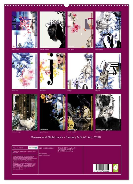 Produktbild: Dreams and Nightmares - Fantasy & Sci-Fi Art / 2026 (hochwertiger Premium Wandkalender 2026 DIN A2 hoch), Kunstdruck in Hochglanz