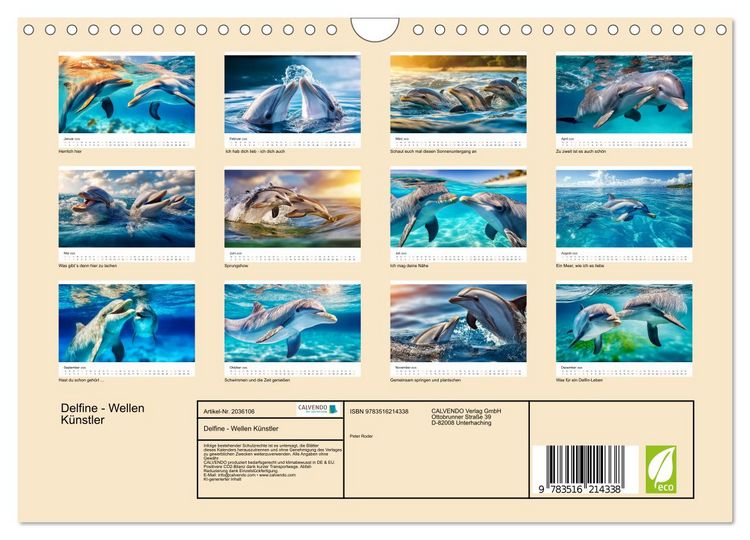 Produktbild: Delfine - Wellen K&uuml;nstler (Wandkalender 2026 DIN A4 quer), CALVENDO Monatskalender