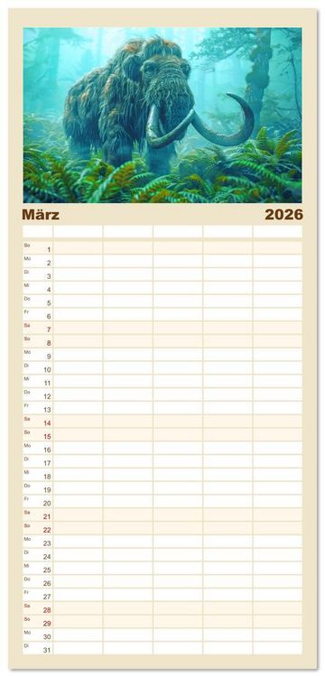 Produktbild: Familienplaner 2026 - Vergessene Wunder - Ein Jahr mit ausgestorbenen Tieren mit 5 Spalten (Wandkalender, 21 x 45 cm) CALVENDO