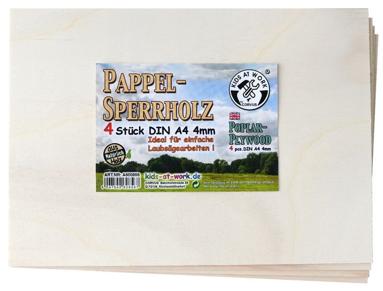Produktbild: Corvus A600856 - Kids-at-work, Pappel-Sperrholz DIN A4 4er-Set, Laubs&auml;gezubeh&ouml;r
