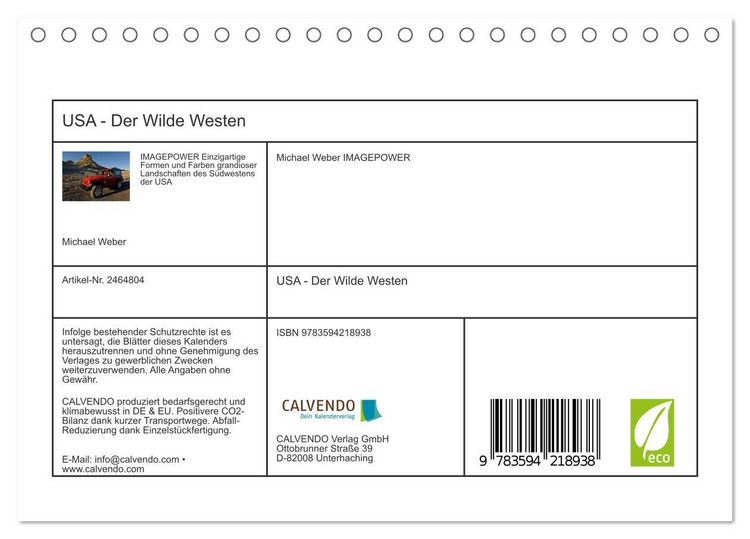 Produktbild: USA - Der Wilde Westen (Tischkalender 2027 DIN A5 quer), CALVENDO Monatskalender