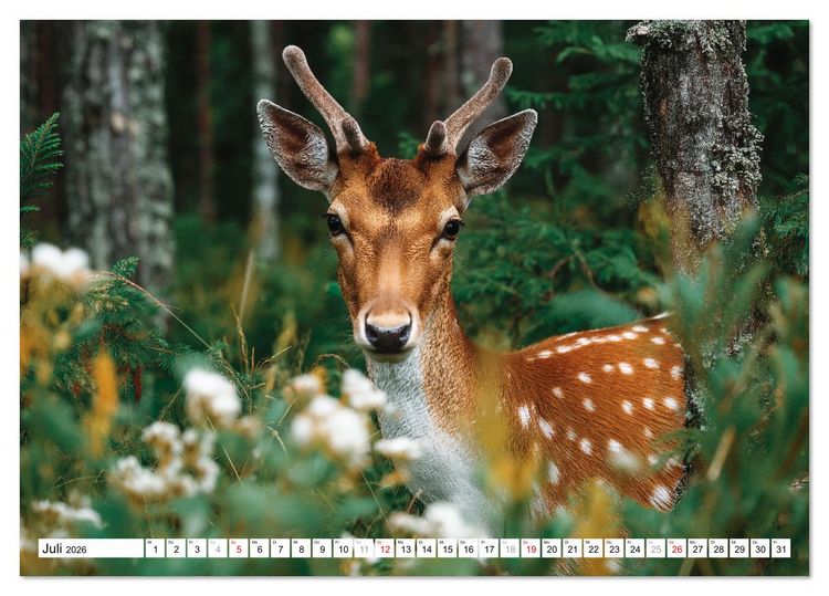 Produktbild: HIRSCHE UND REHE - Ein Jahr in freier Wildbahn (Tischkalender 2026 DIN A5 quer), CALVENDO Monatskalender
