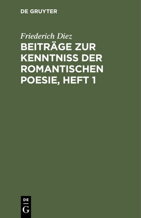Produktbild: Beitr&auml;ge zur Kenntni&szlig; der romantischen Poesie, Heft 1