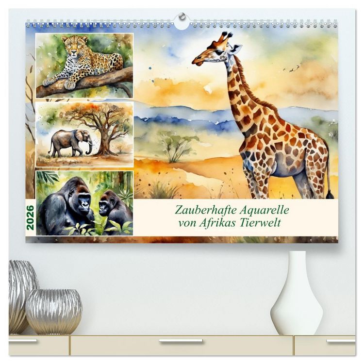 Produktbild: Zauberhafte Aquarelle von Afrikas Tierwelt (hochwertiger Premium Wandkalender 2026 DIN A2 quer), Kunstdruck in Hochglanz