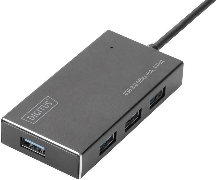 Produktbild: Digitus DA-70240-1 USB-Hub 4 Port USB-A USB 3.0 5 GBit/s mit Aluminiumgeh&auml;use Schwarz DA-70240-1