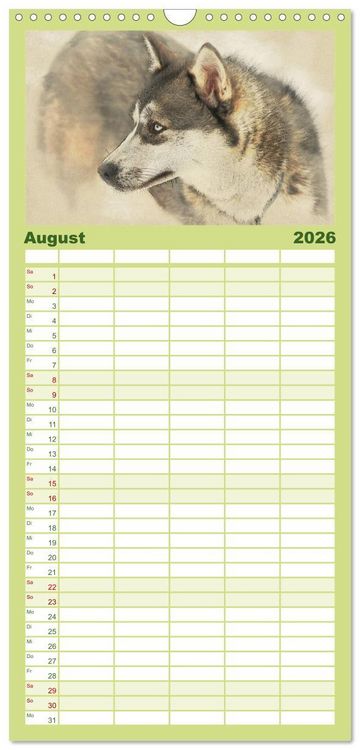 Produktbild: Familienplaner 2026 - Schlittenhunde 2026 mit 5 Spalten (Wandkalender, 21 x 45 cm) CALVENDO
