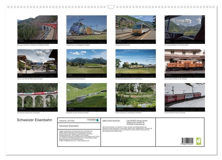 Produktbild: Schweizer Eisenbahn (Wandkalender 2026 DIN A2 quer), CALVENDO Monatskalender