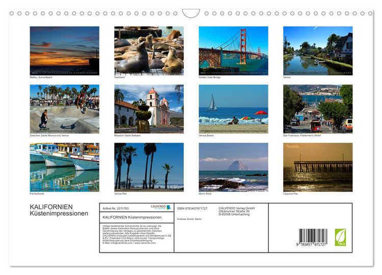 Produktbild: KALIFORNIEN K&uuml;stenimpressionen (Wandkalender 2026 DIN A3 quer), CALVENDO Monatskalender