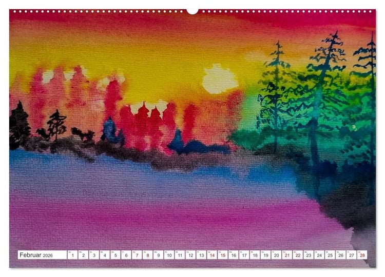 Produktbild: Roland Reiff Aquarelle Himmelslanschaften (hochwertiger Premium Wandkalender 2026 DIN A2 quer), Kunstdruck in Hochglanz