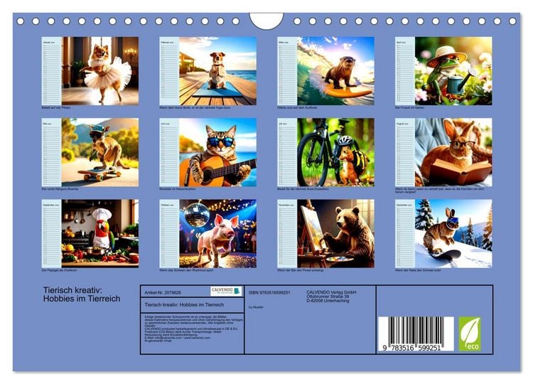 Produktbild: Tierisch kreativ: Hobbies im Tierreich (Wandkalender 2026 DIN A4 quer), CALVENDO Monatskalender