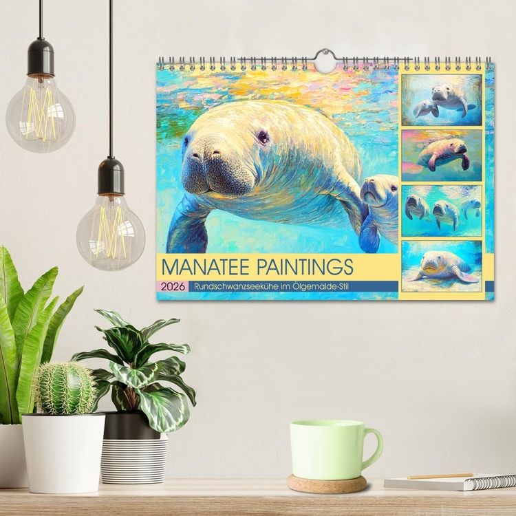 Produktbild: Manatee Paintings. Rundschwanzseek&uuml;he im &Ouml;lgem&auml;lde-Stil (Wandkalender 2026 DIN A4 quer), CALVENDO Monatskalender