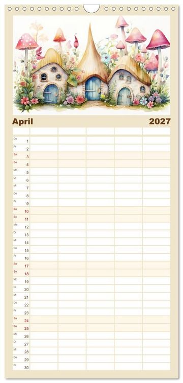 Produktbild: Familienplaner 2027 - M&auml;rchenhafte Feenh&auml;uschen mit 5 Spalten (Wandkalender, 21 x 45 cm) CALVENDO