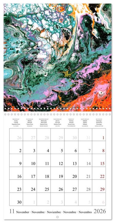 Produktbild: Explosion of colours - colourful Acrylic Pouring Paintings (Wall Calendar 2026 12 &times; 12 Inch) CALVENDO 12 Month Wall Calendar