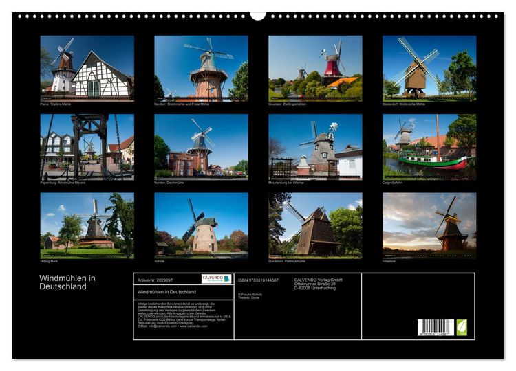 Produktbild: Windm&uuml;hlen in Deutschland (Wandkalender 2026 DIN A2 quer), CALVENDO Monatskalender