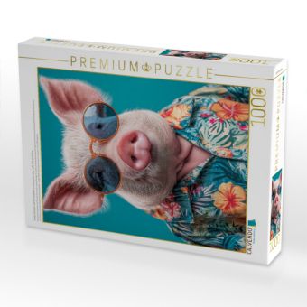 Produktbild: CALVENDO Puzzle Cooles Schwein mit Sonnenbrille und Hawaiihemd genie&szlig;t Urlaubsfeeling | 1000 Teile Lege-Gr&ouml;&szlig;e 64x48cm Foto-Puzzle f&uuml;r gl&uuml;ckliche Stund
