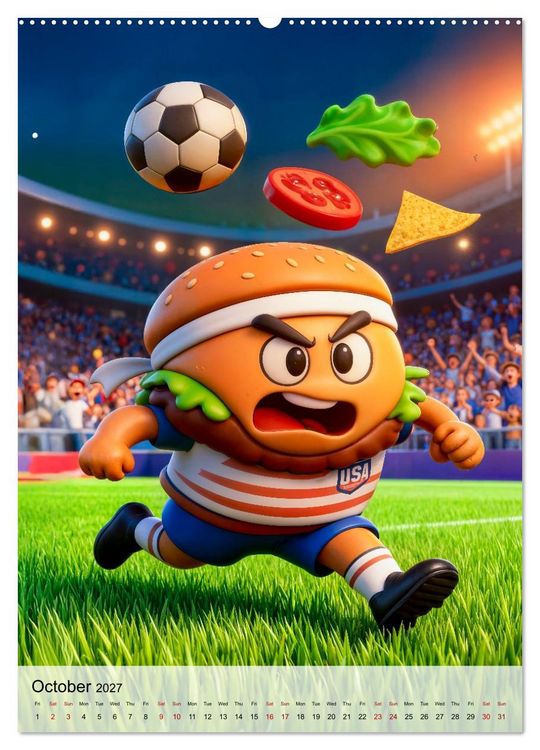 Produktbild: Funny Food Football - Creative Sports Characters (High Quality Premium Wall Calendar 2027 DIN A2 portrait),CALVENDO 12 Month Wall Calendar
