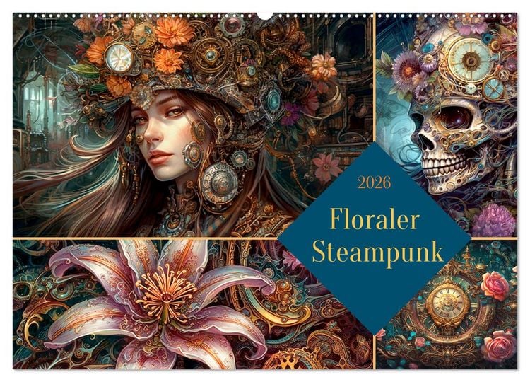 Produktbild: Floraler Steampunk (Wandkalender 2026 DIN A2 quer), CALVENDO Monatskalender