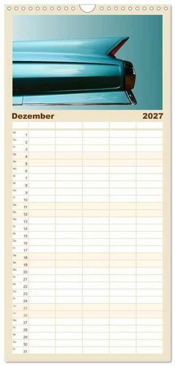 Produktbild: Familienplaner 2027 - American Dream: Heckflossen-Ikonen mit 5 Spalten (Wandkalender, 21 x 45 cm) CALVENDO