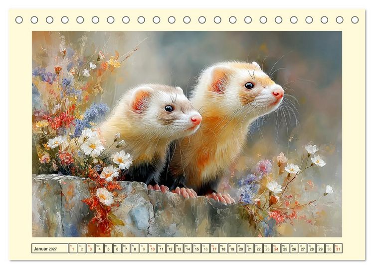 Produktbild: Frettchen. Kleine Wusel im Cottage-Garten (Tischkalender 2027 DIN A5 quer), CALVENDO Monatskalender