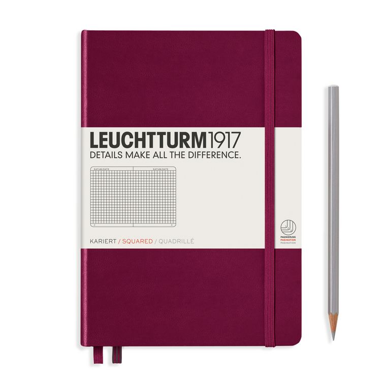 Produktbild: LEUCHTTURM1917 Notizbuch Medium (A5), Hardcover, 251 nummerierte Seiten, Port Red, Kariert