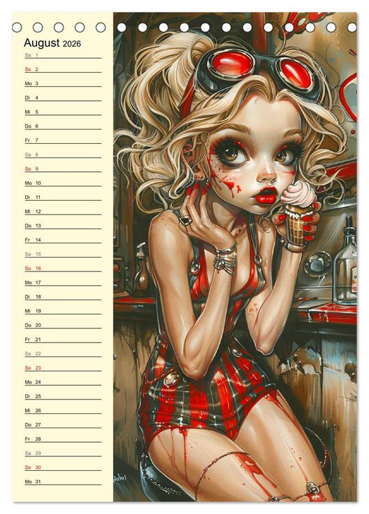 Produktbild: Rockabilly. Strange Comic-Kunst Girls im 50er-Jahre Stil (Tischkalender 2026 DIN A5 hoch), CALVENDO Monatskalender