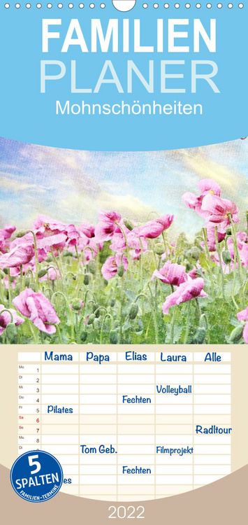 Produktbild: Familienplaner Mohnsch&ouml;nheiten (Wandkalender 2022 , 21 cm x 45 cm, hoch)
