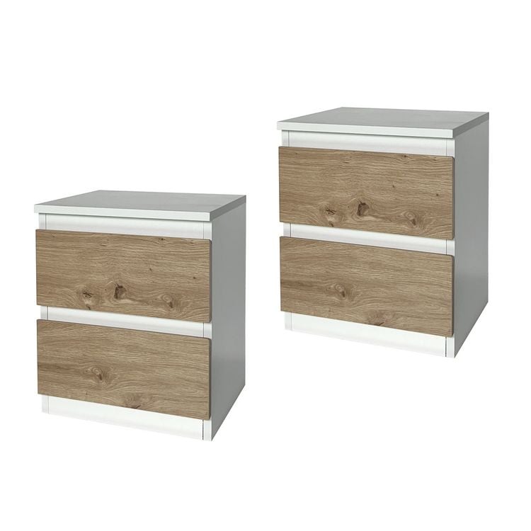Produktbild: HTI-Living Nachtkommode 2 Schubladen Thekla Weiß-Artisaneiche 2er-Set