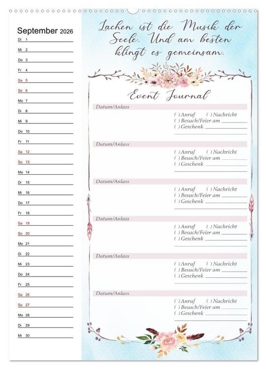 Produktbild: Geburtstagsplaner Boho Blau - F&uuml;r Termine, Geschenke, Eventdetails & mehr (Wandkalender 2026 DIN A2 hoch), CALVENDO Monatskalender