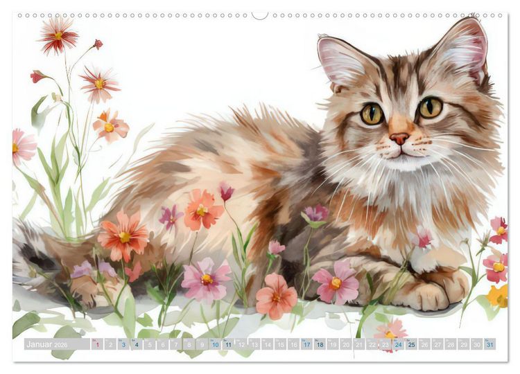 Produktbild: Katzensymphonie in Aquarell (hochwertiger Premium Wandkalender 2026 DIN A2 quer), Kunstdruck in Hochglanz