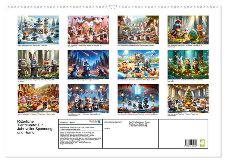 Produktbild: Ritterliche Tierfreunde: Ein Jahr voller Spannung und Humor (Wandkalender 2026 DIN A2 quer), CALVENDO Monatskalender