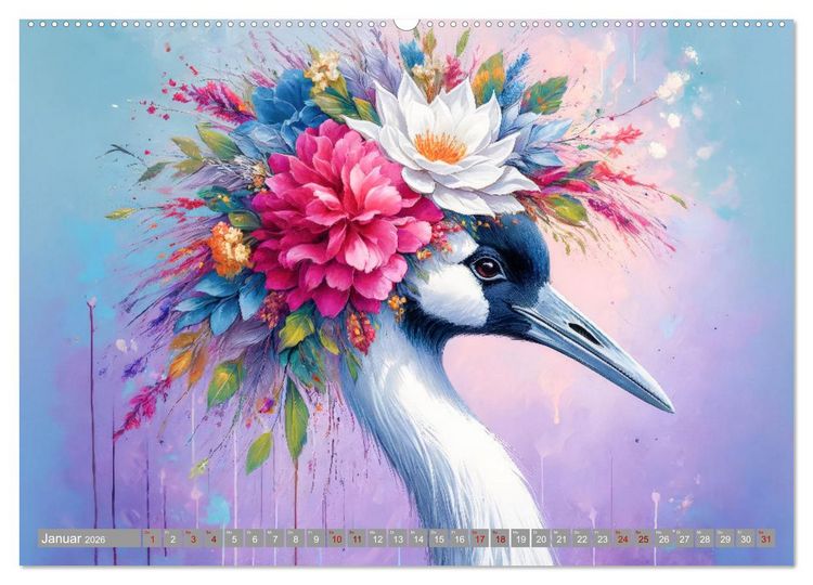 Produktbild: Blumige Vogelportr&auml;ts (hochwertiger Premium Wandkalender 2026 DIN A2 quer), Kunstdruck in Hochglanz