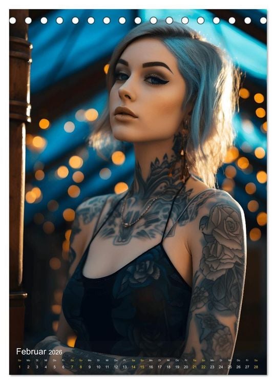 Produktbild: Tattoo Sch&ouml;nheiten - zw&ouml;lf Monate, zw&ouml;lf Frauen und jede Menge Tattoos (Tischkalender 2026 DIN A5 hoch), CALVENDO Monatskalender
