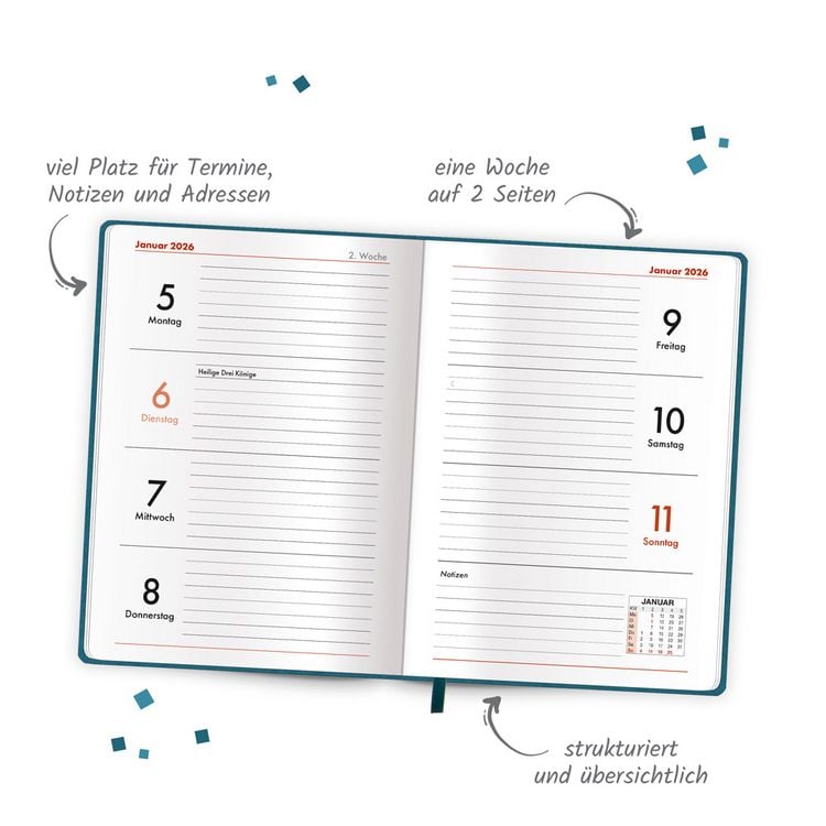 Produktbild: Trötsch Taschenkalender A6 Soft Touch Petrol 2026