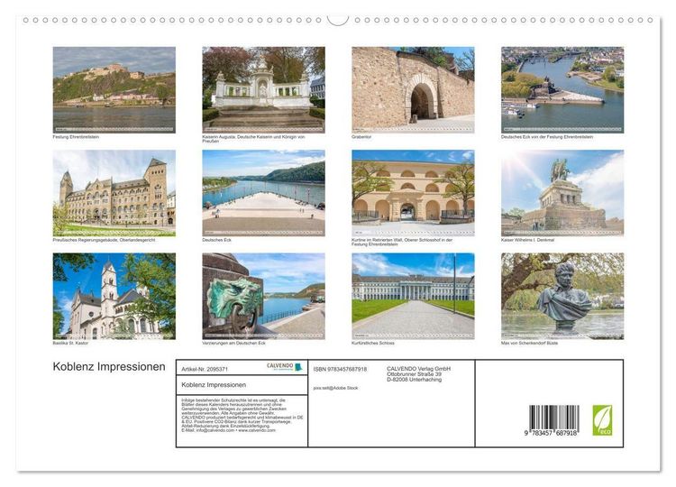 Produktbild: Koblenz Impressionen (hochwertiger Premium Wandkalender 2026 DIN A2 quer), Kunstdruck in Hochglanz