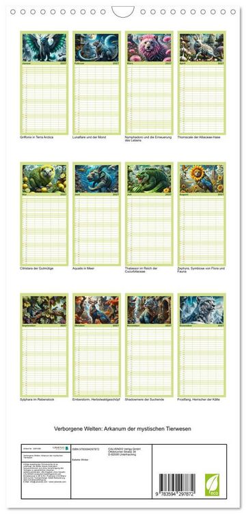 Produktbild: Familienplaner 2027 - Verborgene Welten: Arkanum der mystischen Tierwesen mit 5 Spalten (Wandkalender, 21 x 45 cm) CALVENDO
