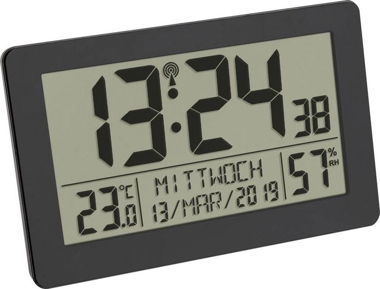 Produktbild: TFA Dostmann 60.2557.01 Funk Funkuhr 20.6mm x 3mm x 13mm Schwarz Gro&szlig;es Display