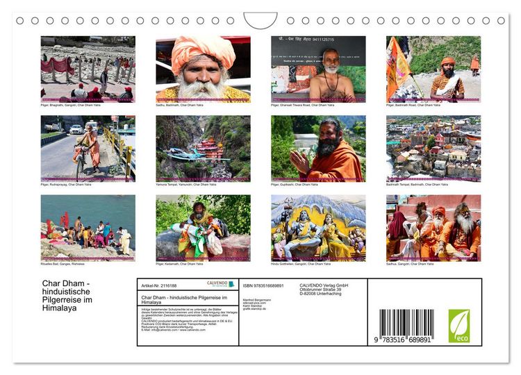 Produktbild: Char Dham - hinduistische Pilgerreise im Himalaya (Wandkalender 2026 DIN A4 quer), CALVENDO Monatskalender