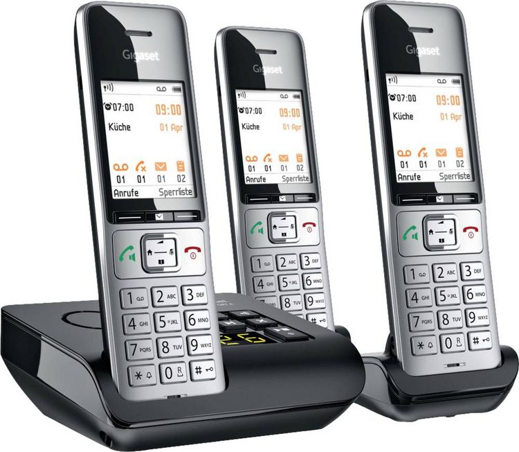 Produktbild: Gigaset COMFORT 500A trio DECT, GAP Schnurloses Telefon analog Babyphone, Freisprechen, f&uuml;r H&ouml;rger&auml;te kompatibel, Headsetanschluss, inkl. Mobiltei