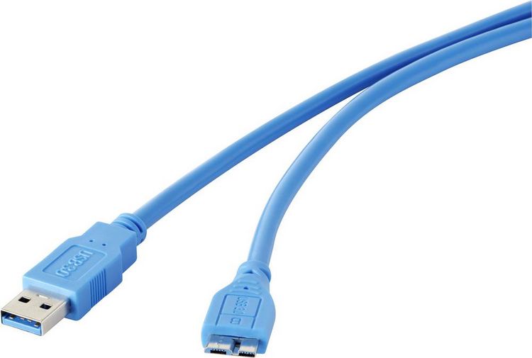 Produktbild: Renkforce USB-Kabel USB 3.2 Gen1 USB-A Stecker, USB-Micro-B 3.0 Stecker 0.30 m Blau vergoldete Steckkontakte RF-4264533