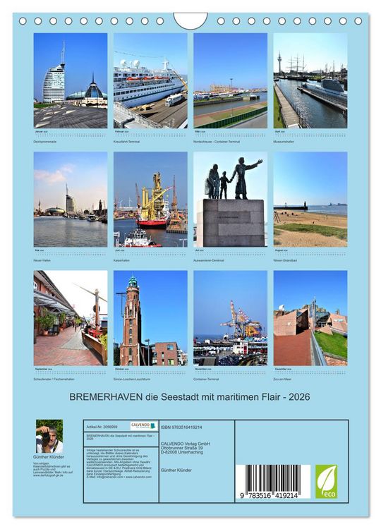 Produktbild: BREMERHAVEN die Seestadt mit maritimen Flair - 2026 (Wandkalender 2026 DIN A4 hoch), CALVENDO Monatskalender