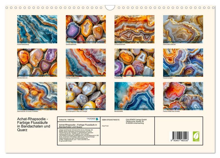 Produktbild: Achat-Rhapsodie - Farbige Flussl&auml;ufe in Bandachaten und Quarz (Wandkalender 2026 DIN A3 quer), CALVENDO Monatskalender