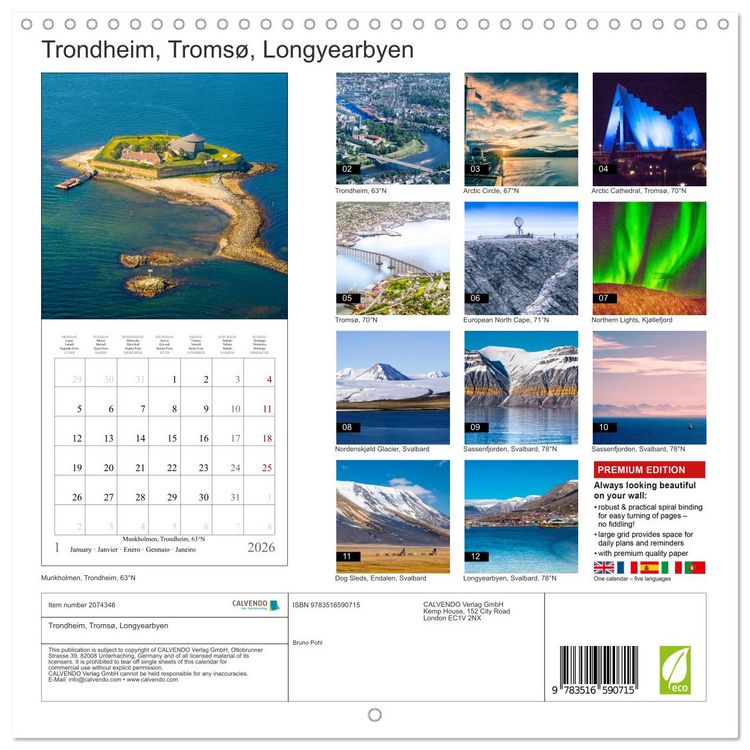 Produktbild: Trondheim, Troms&oslash;, Longyearbyen (Wall Calendar 2026 12 &times; 12 Inch) CALVENDO 12 Month Wall Calendar