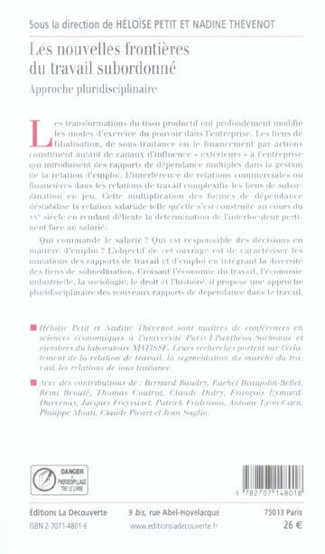 Produktbild: Les nouvelles fronti&egrave;res du travail subordonn&eacute;